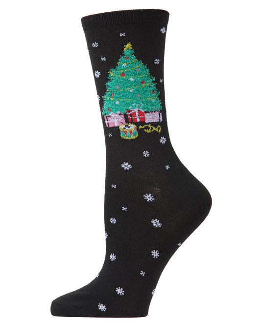 Women's Christmas Tree & Presents Crew Socks : Color: Black