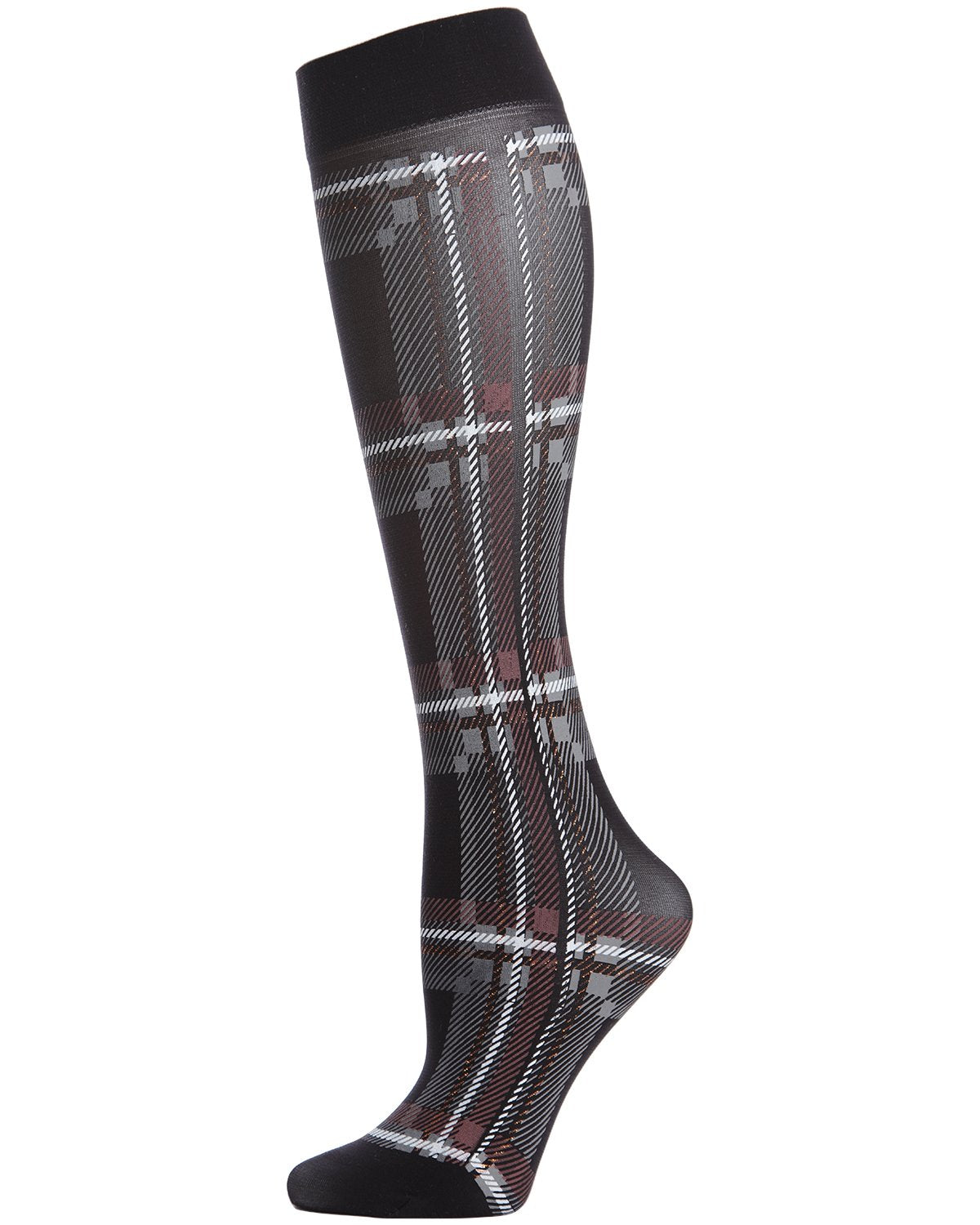 Women's Printed Plaid Nylon Knee High Socks : Color: Black