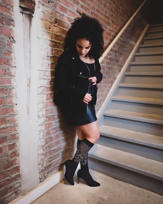 Women's Marquee Idol Faux Gemstone Knee High Socks : Color: Black