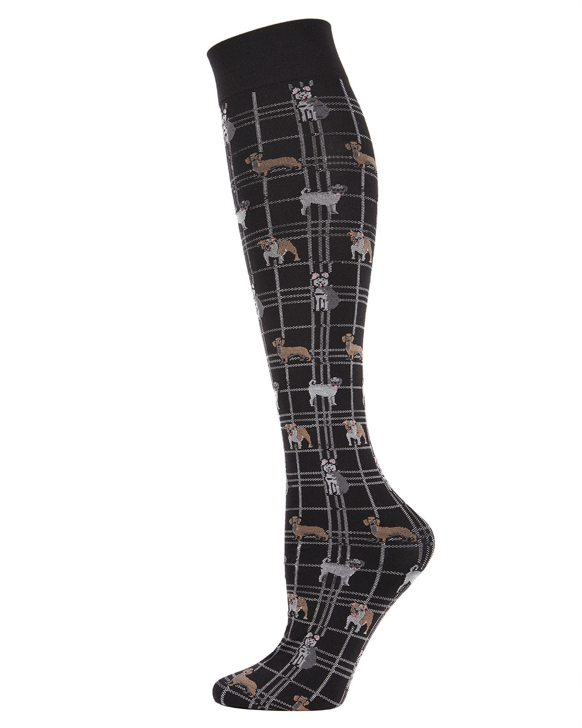 Women's Pooches Plaid Knee High Socks : Color: Black