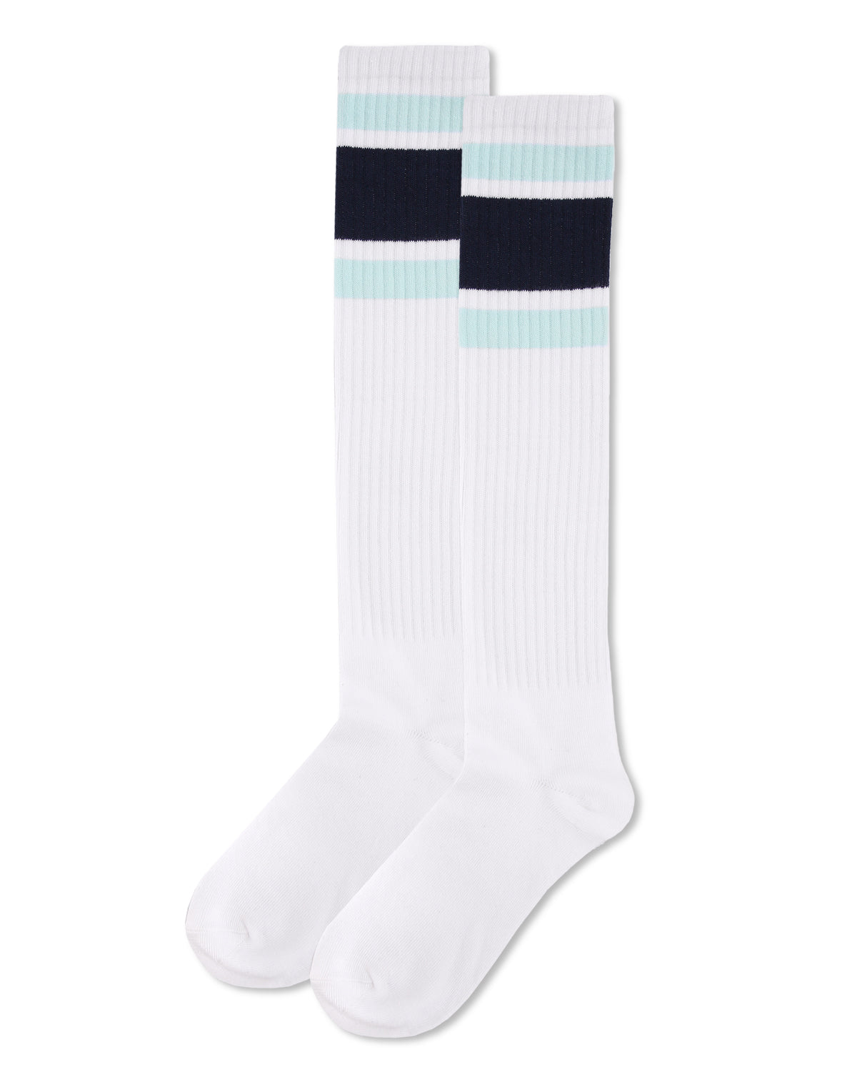 Women's Ribbed Retro Athletic Stripe Knee High Socks : Color: White-Dark Gray