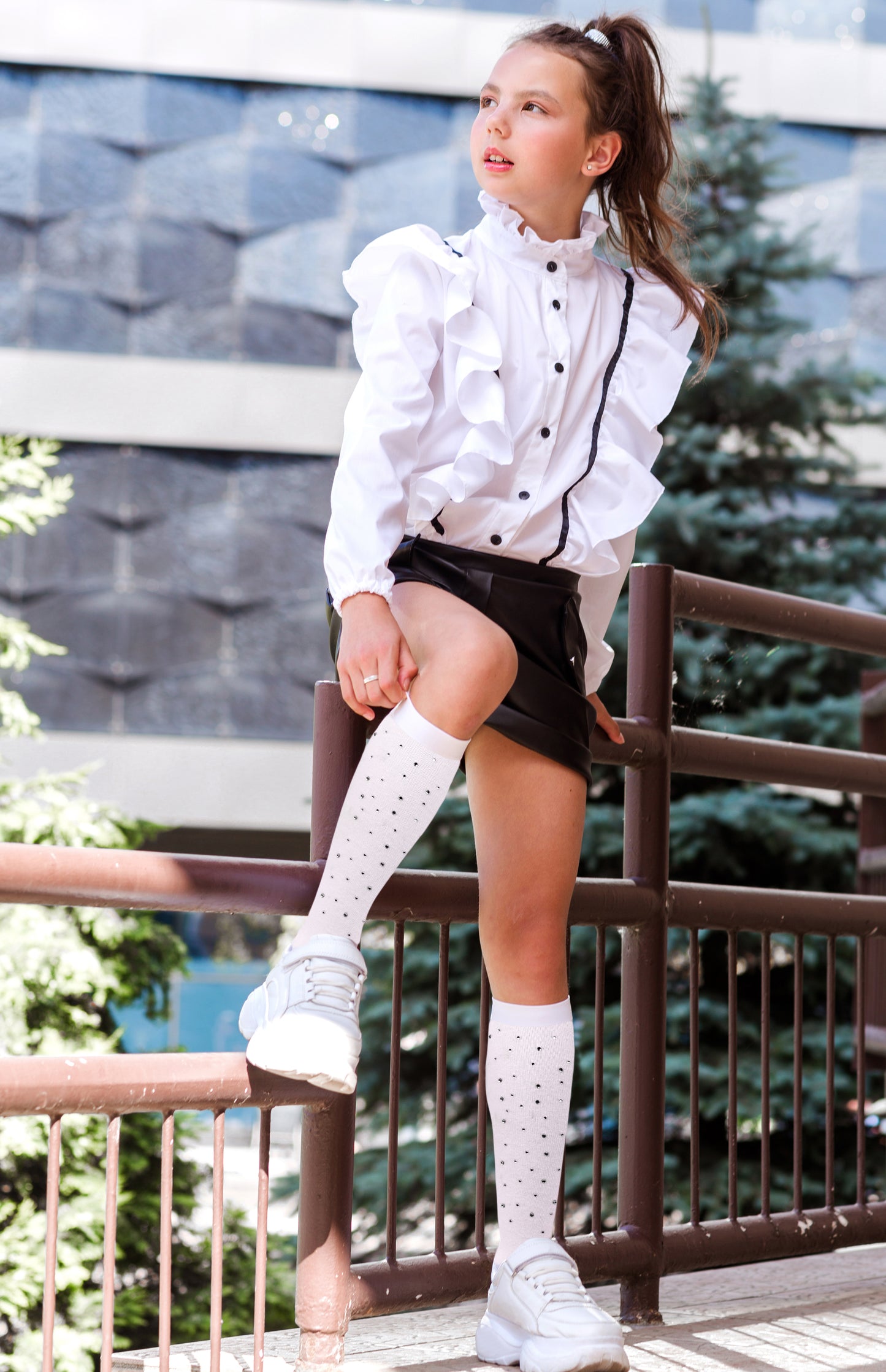 Jazzy Jeweled Girls Cotton Blend Knee Socks : Color: Winter White