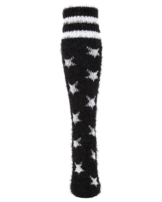 Women's Stars and Stripes Fuzzy Plush Knee High Socks : Color: Black