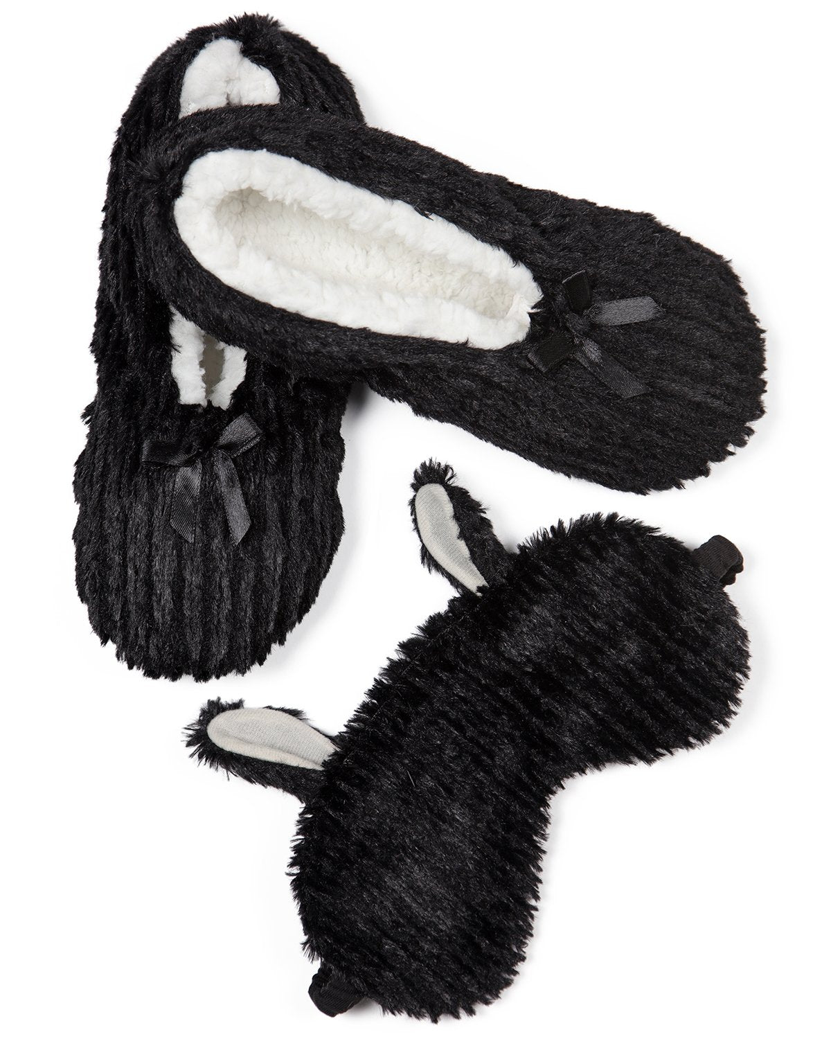 Cuddly Critter Eye Mask & Slipper Set : Color: Black
