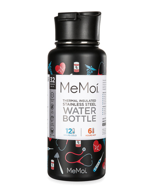 Thermal Insulated Stainless Steel Medical 32 Oz Water Bottle : Color: Black