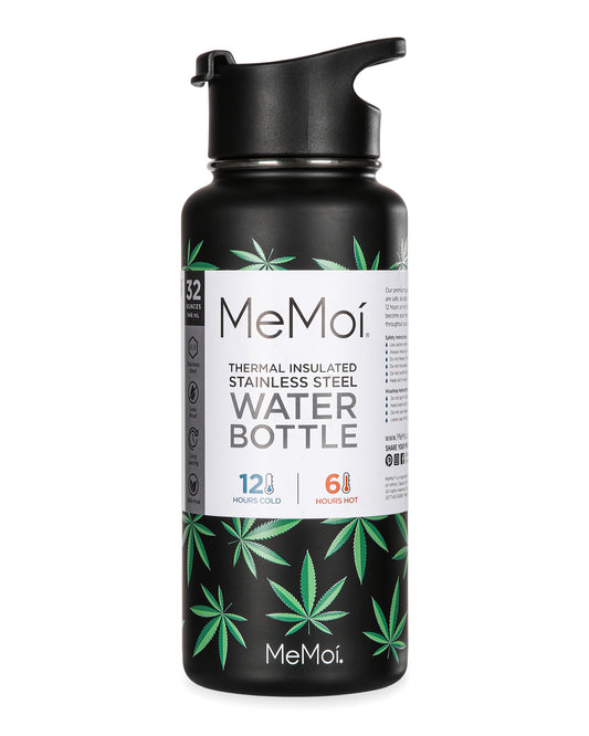 Thermal Insulated Stainless Steel Weed 32 Oz Water Bottle : Color: Black