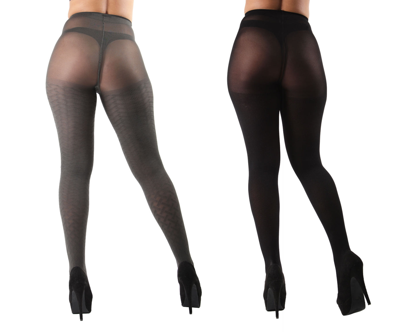 Woven/Solid Control Top Tights 2 Pack : Color: Black-Black