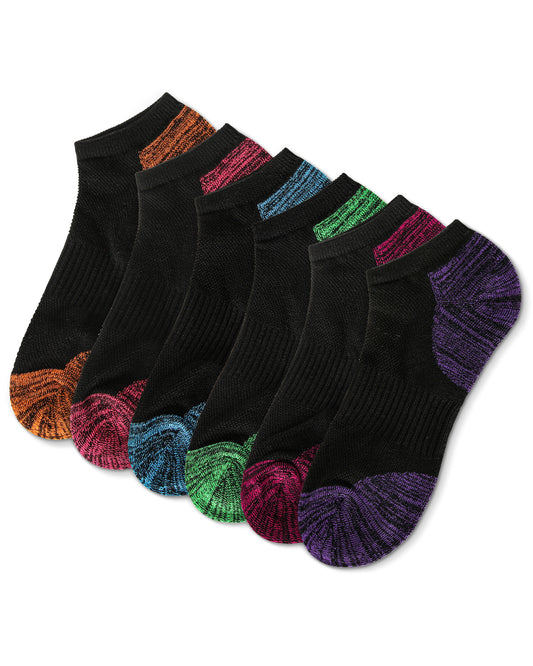 Women's 6 Pair Pack Colored Tips Half Cushioned Low-Cut Socks : Color: Black Multi