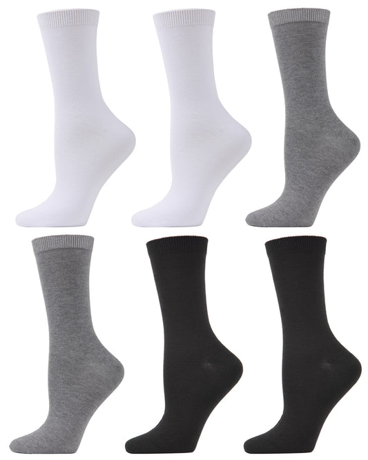Women's 6-Pack Flat Knit Athletic Sports Crew Socks : Color: White-Gray-Black