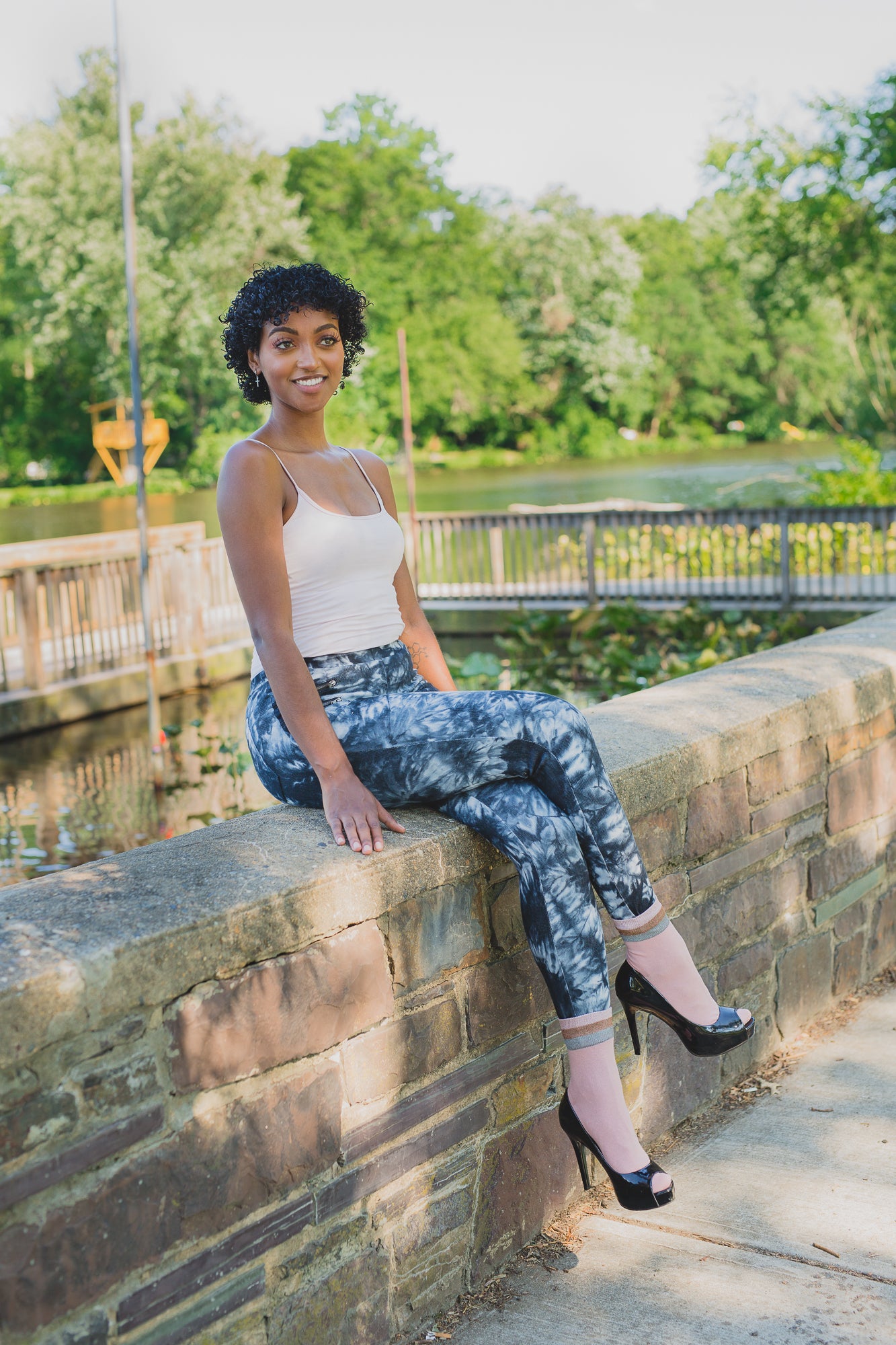 Zip Tie Dye Soft Cotton Blend Leggings : Color: Black