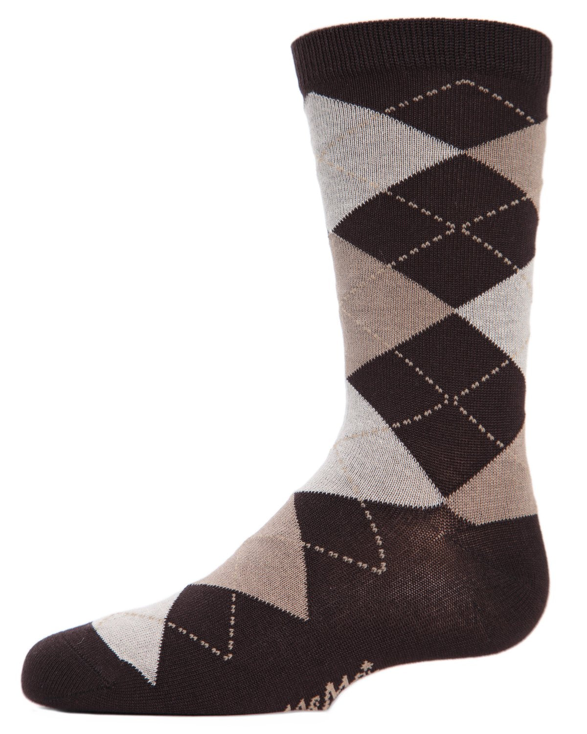 Boy's Classic Argyle Mercerized Cotton Blend Crew Socks : Color: Brown
