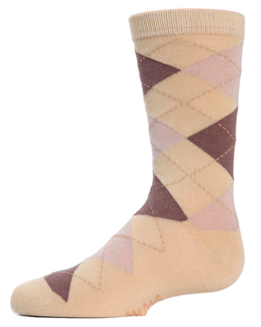 Boy's Classic Argyle Mercerized Cotton Blend Crew Socks : Color: Tan