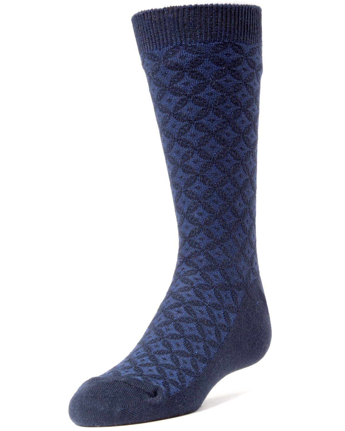 Memoi Diamonds and Dots Boys Dress Cotton Blend Crew Socks 7-8 / Black