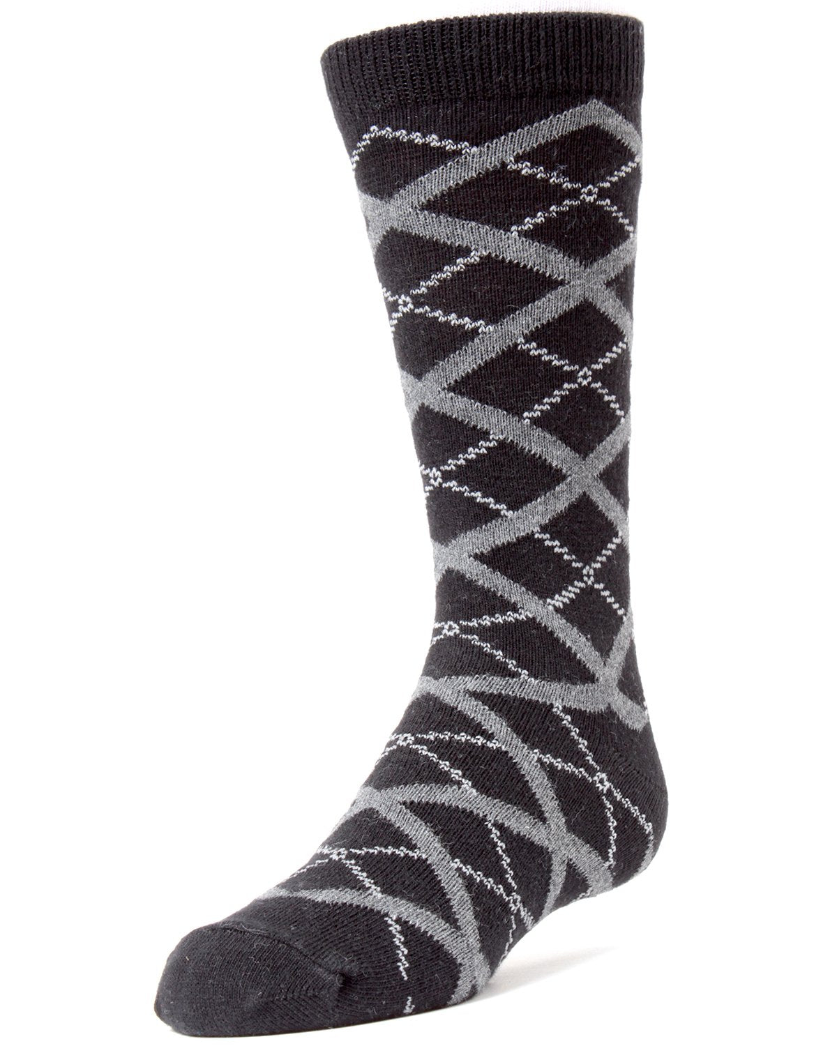 Diamond Interlock Boys Dress Cotton Blend Crew Socks : Color: Black