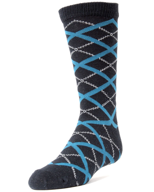 Diamond Interlock Boys Dress Cotton Blend Crew Socks : Color: Navy