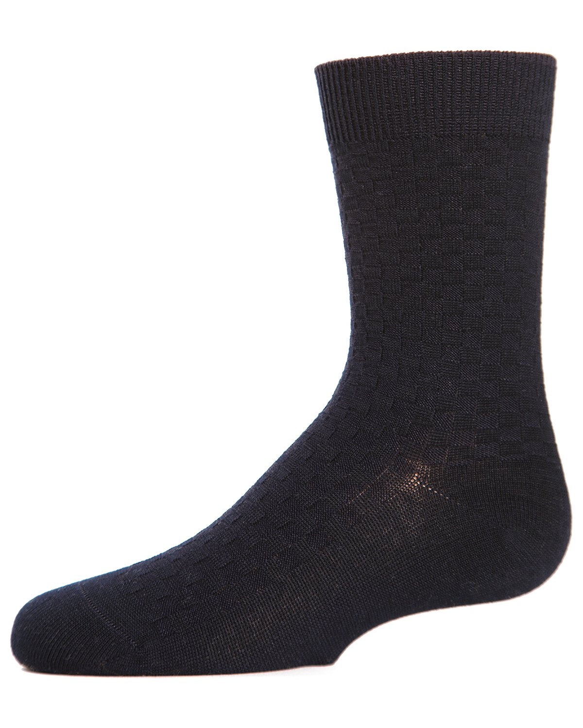 Boys' Basket Weave Mercerized Cotton Crew Socks : Color: Black