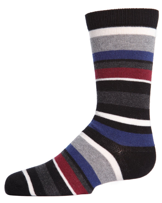 Boys' Bright Stripes Ribbed Cotton Crew Socks : Color: Black