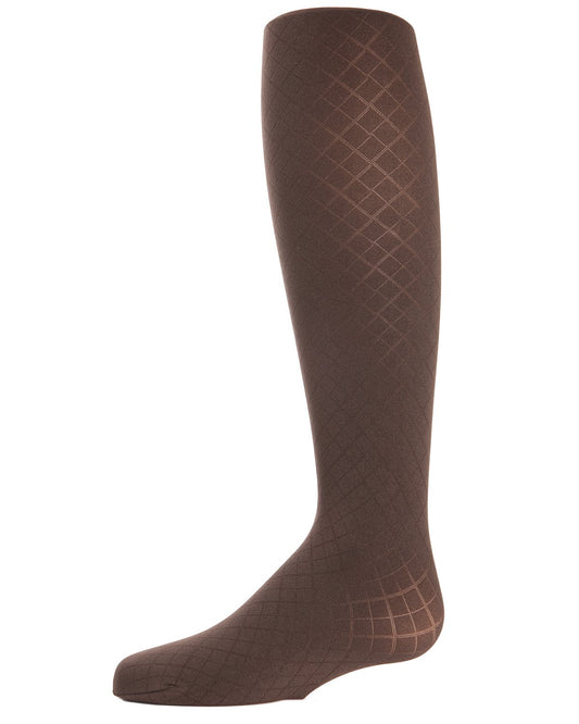 Girls' Double Diamond Opaque Nylon Tights : Color: Brown