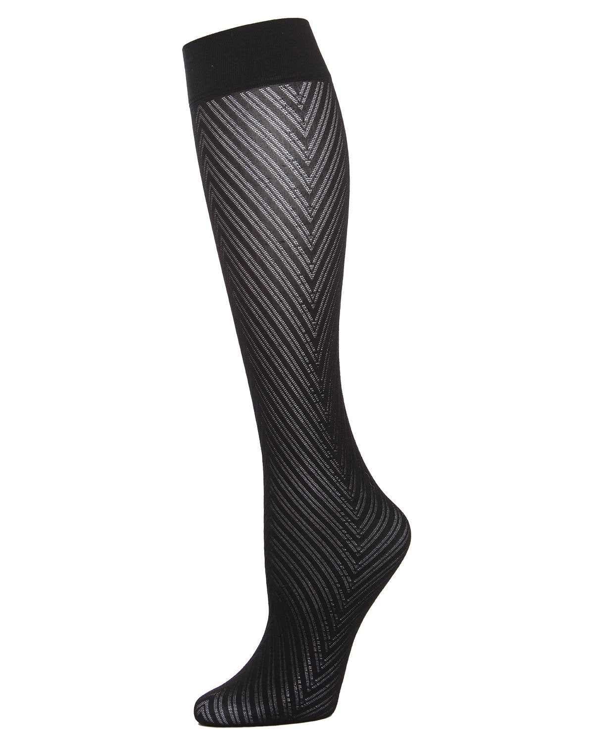 Women's Chevron Semi-Opaque Knee Highs : Color: Black