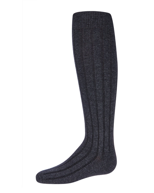 Girls Wide Ribbed Cotton Blend Uniform Knee Socks : Color: Charcoal