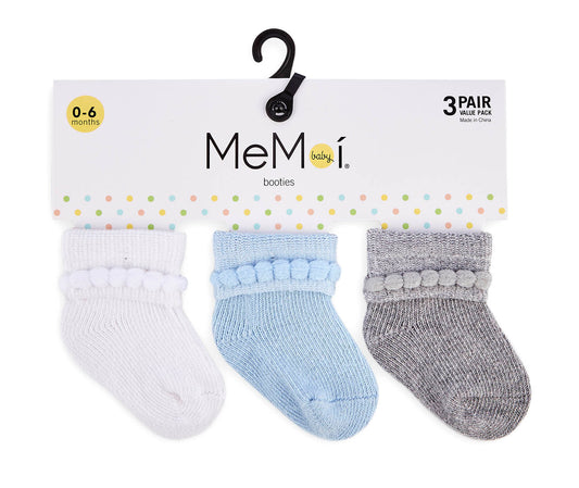 Baby Bootie Cotton Blend Socks 3 Pack : Color: White-Light Blue-Light Gray Heather