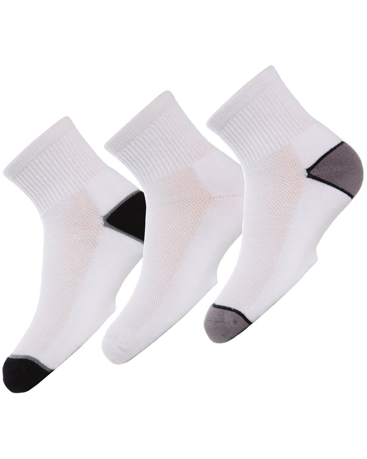Unisex Quarter-Crew Kids Sport Socks 3-Pack : Color: Black/White/Gray