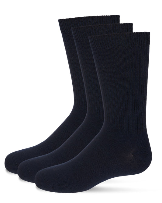 Boys' 3 Pair Pack Thin Ribbed Cotton Blend Crew Socks : Color: Navy