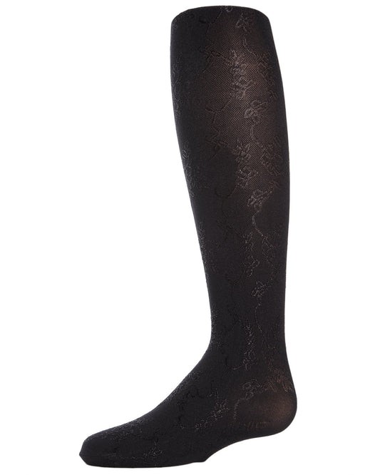Girls' Shiny Floral Vine Tights : Color: Black