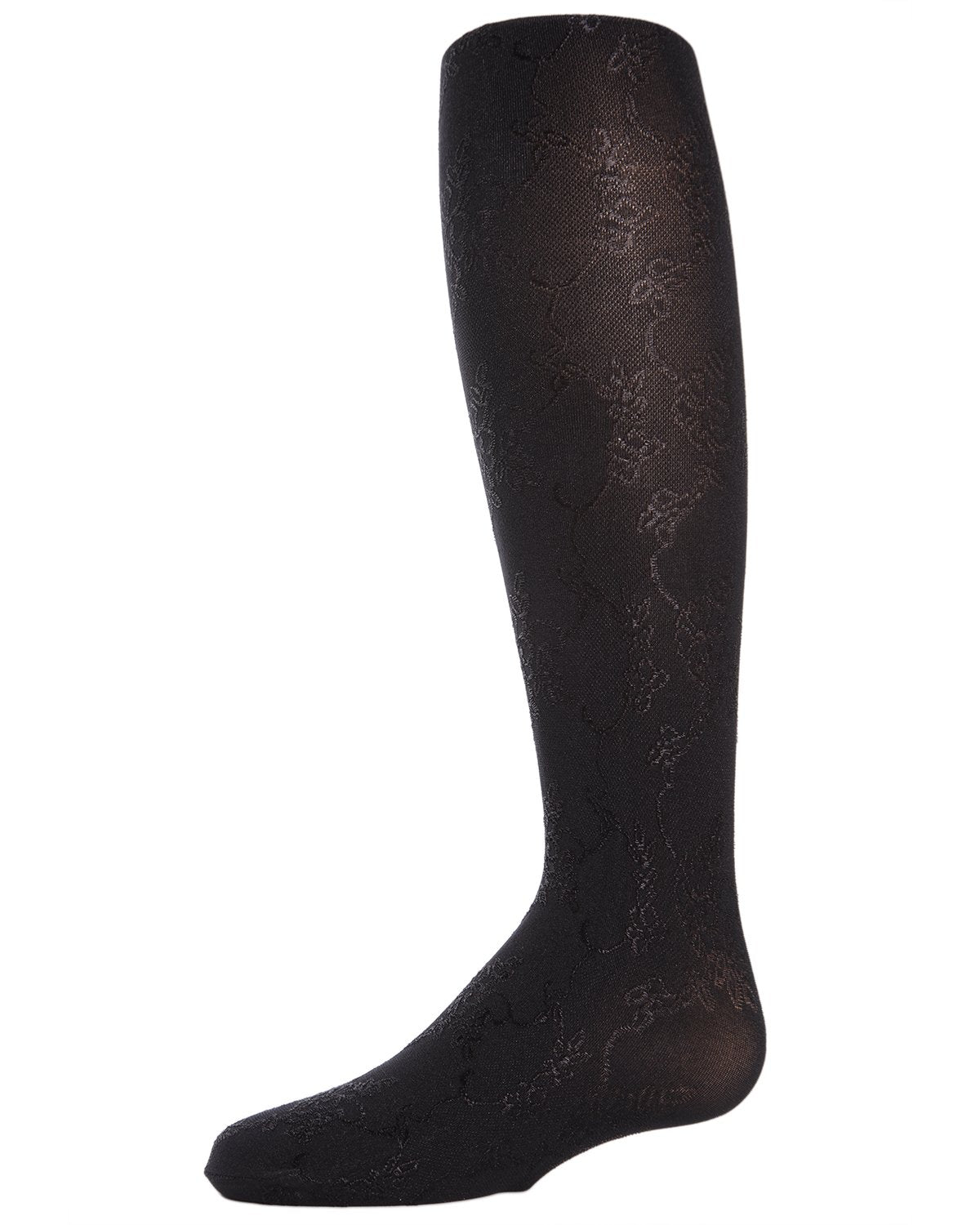 Girls' Shiny Floral Vine Tights : Color: Black