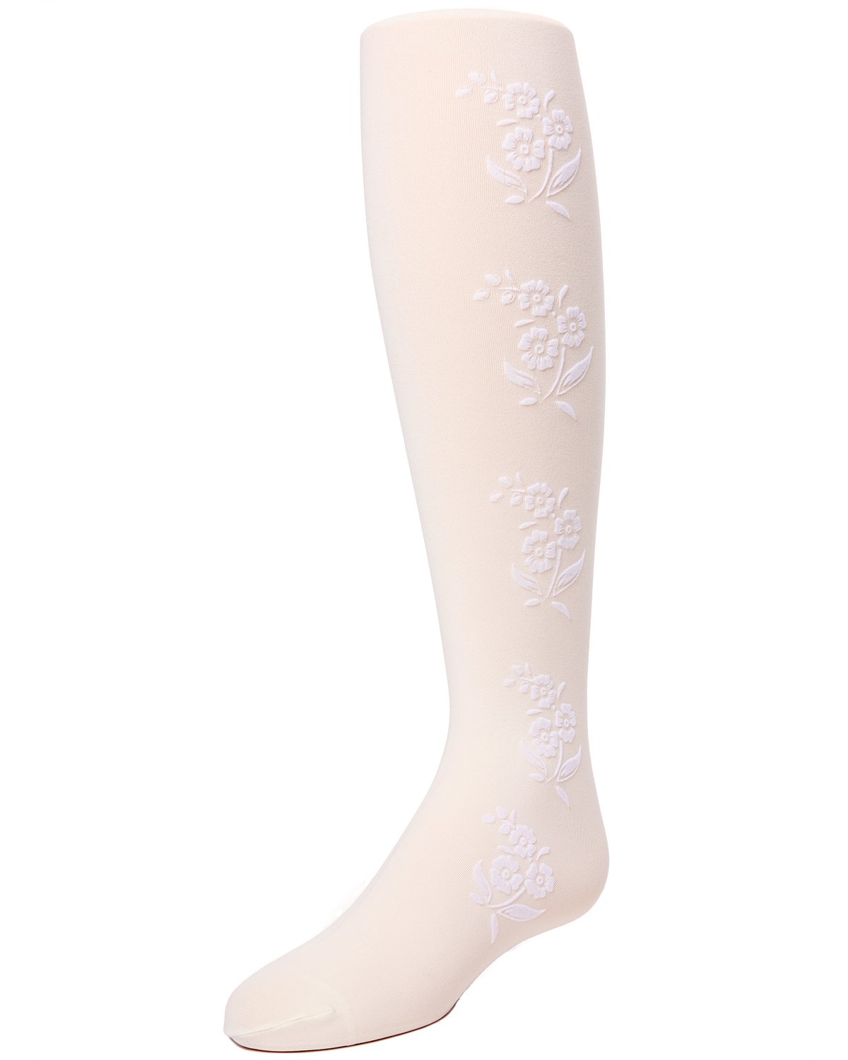 Girls' Flocked Floral Opaque Tights : Color: White