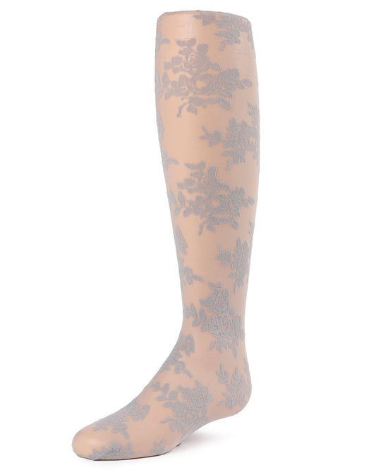 Fancy Floral Girls Sheer Tights : Color: Silver