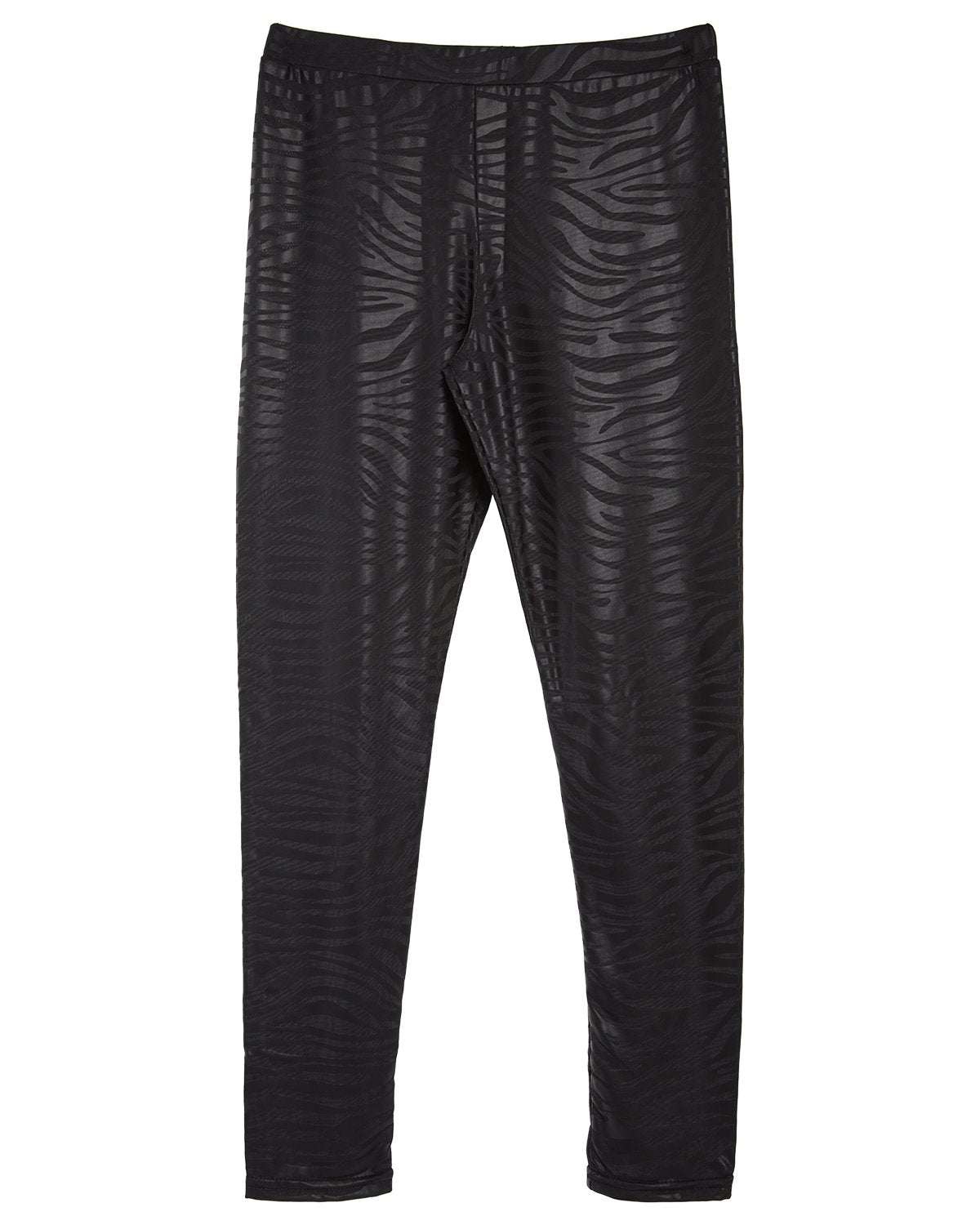 Girls' Vegan Leather Zebra Comfort Stretch Leggings : Color: Black
