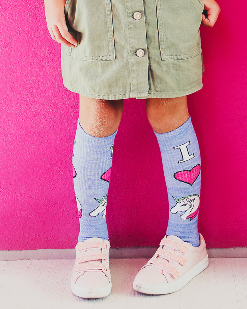 Girls' 2 Pair Pack I Love Unicorns Knee High Socks : Color: Assorted