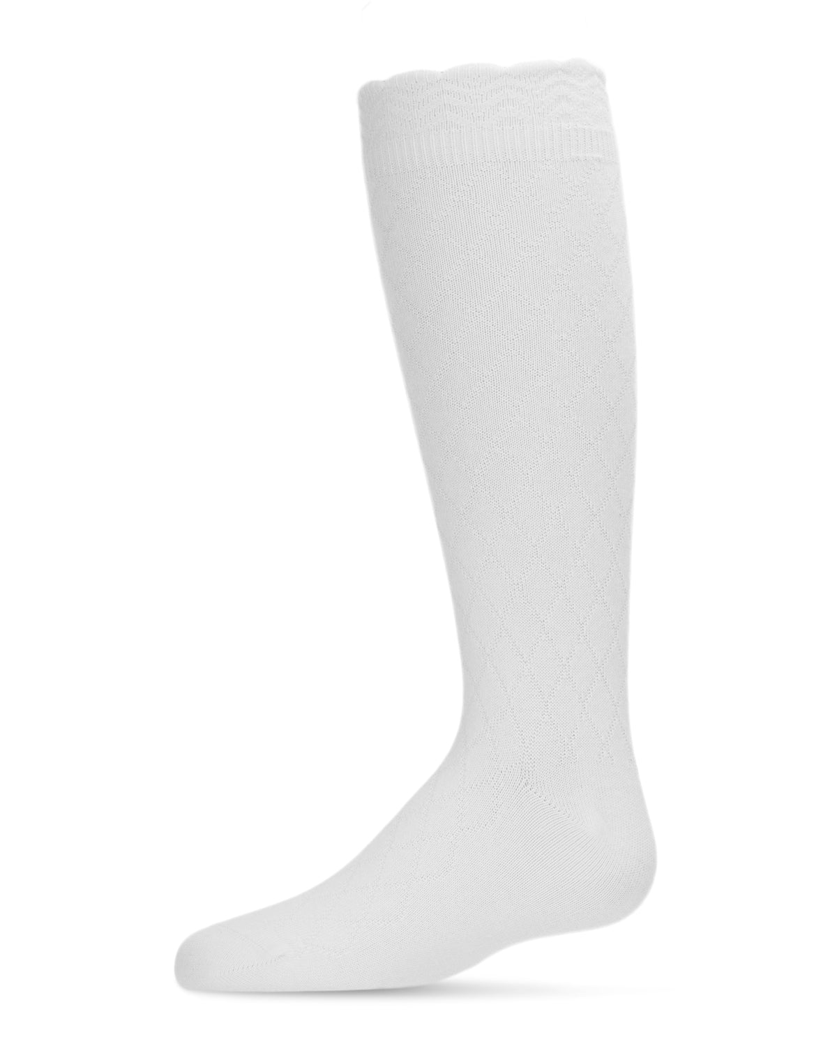 Double Diamond Cotton Blend Knee High Socks : Color: White