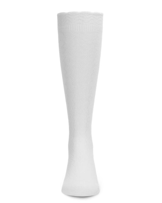Diamond Zag Knee High Sock with Scalloped Cuff : Color: White