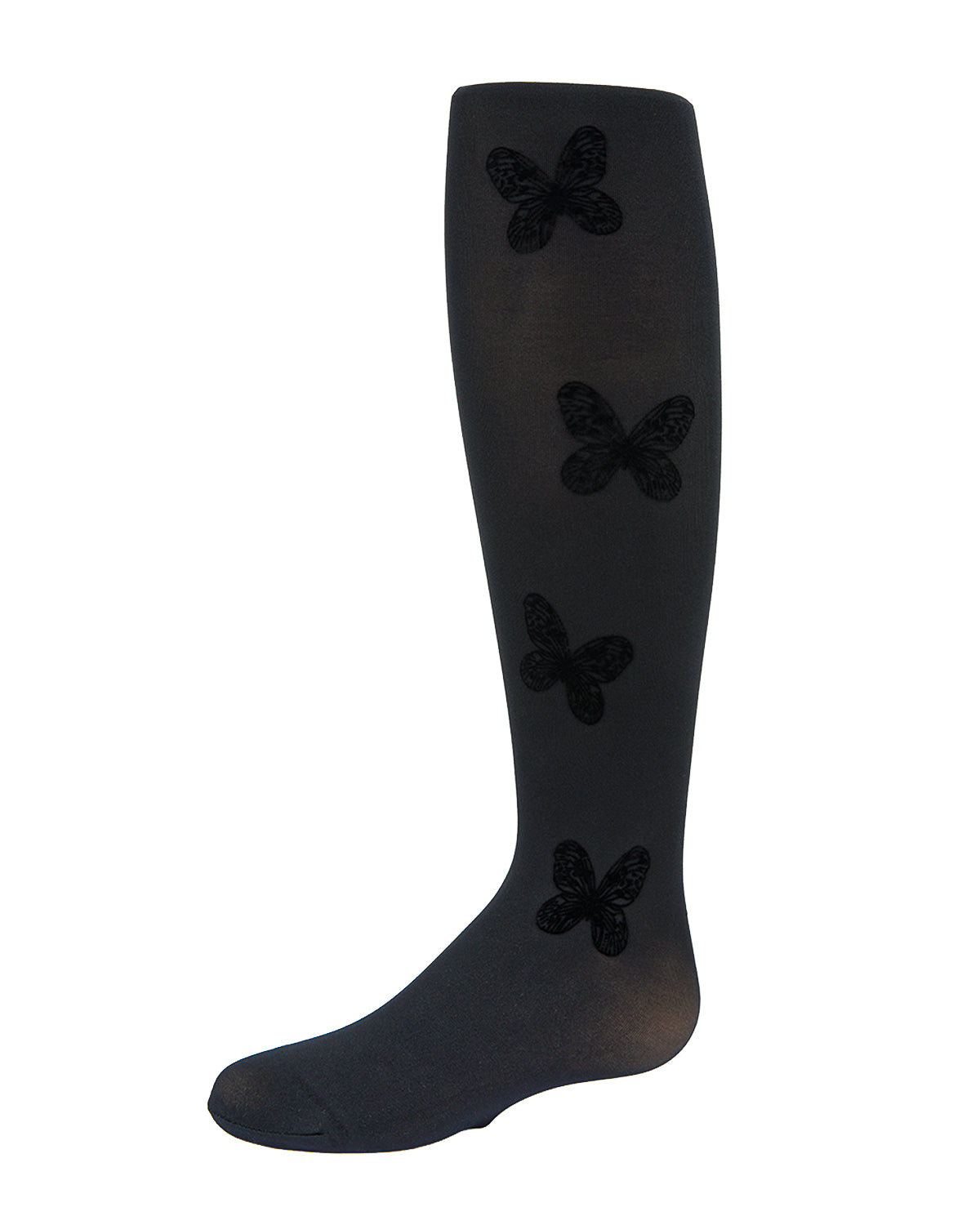 Girls' Flocked Butterfly Opaque Nylon Tights : Color: Black