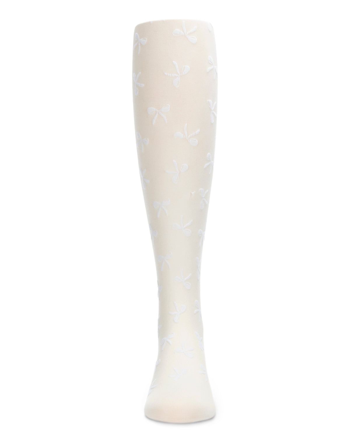 Women's Flocked Sassy Bow Nylon Tights : Color: Winter White