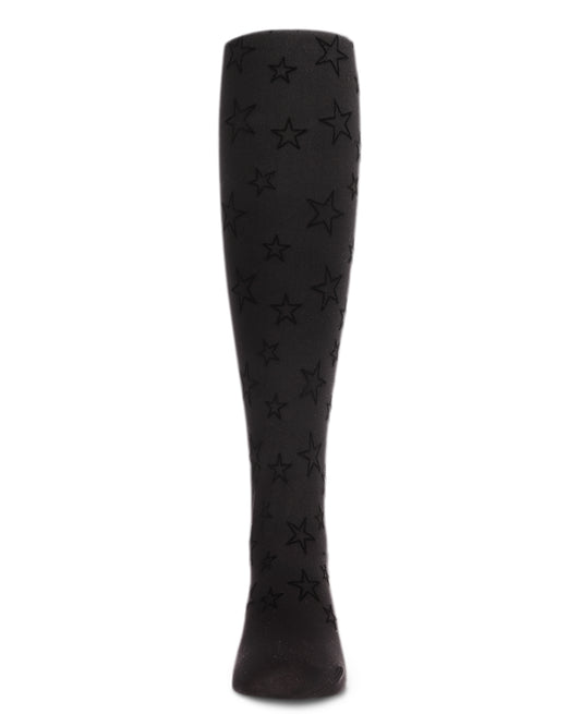 Girls' All Over Star Flocked Opaque Tights : Color: Black