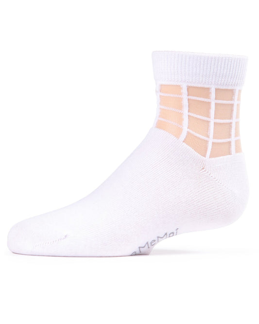 Girls Window Pane Sheer Cotton Blend Socks : Color: White