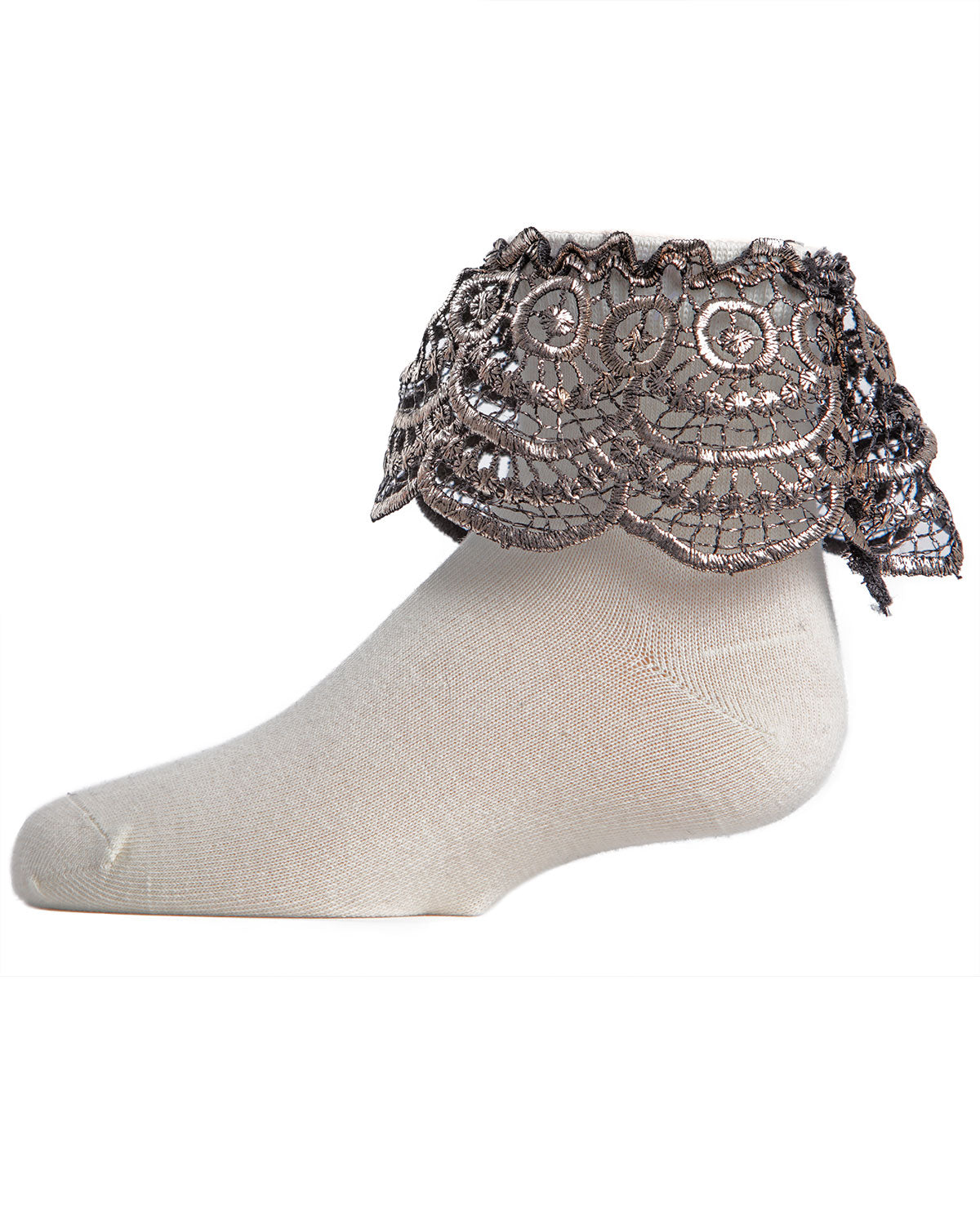 Metallic Scalloped Cotton Blend Anklet Socks : Color: White Copper