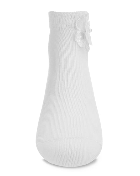 Dual Flower Girls Cotton Blend Anklet Sock : Color: White