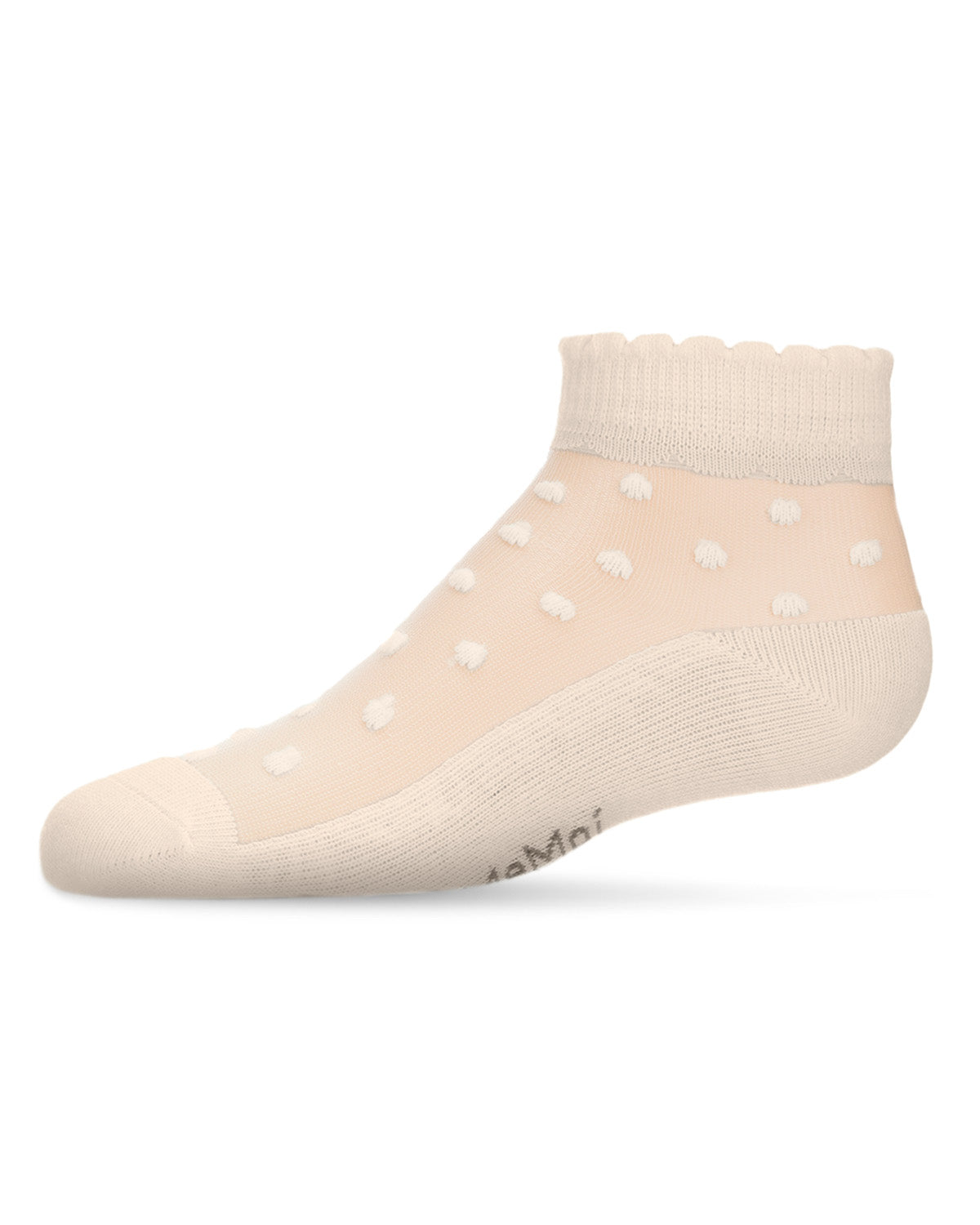 Sheer Cotton-Blend Flocked Dot Anklet with Scalloped Cuff : Color: Latte