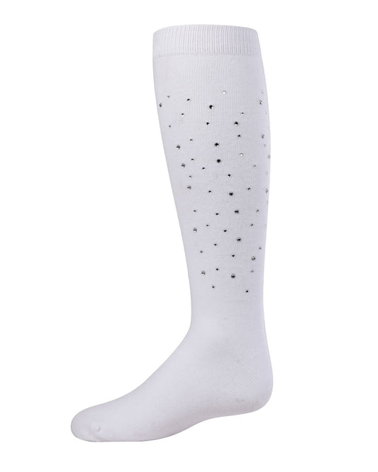 Jazzy Jeweled Girls Cotton Blend Knee Socks : Color: Winter White