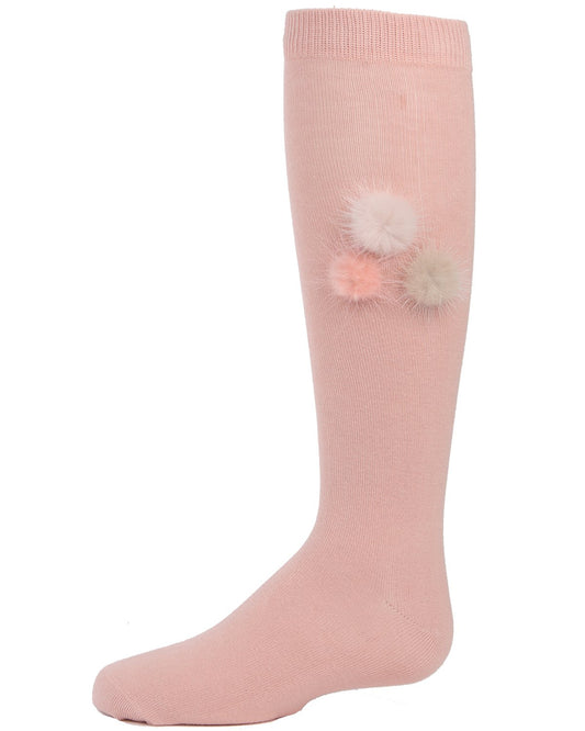 Fuzzy and Fun Girls Pom-Pom Cotton Blend Knee Socks : Color: Pale Blush