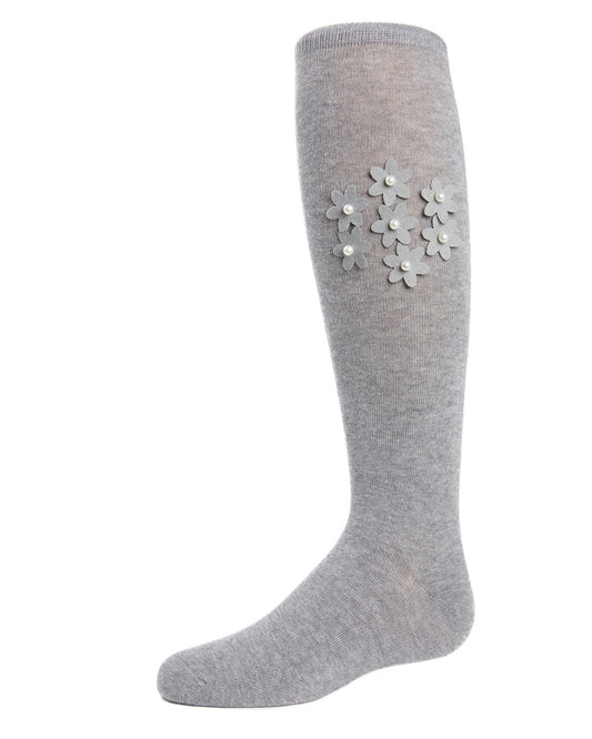 Floral Pearl Girls Cotton Blend Knee High Socks : Color: Medium Gray Heather