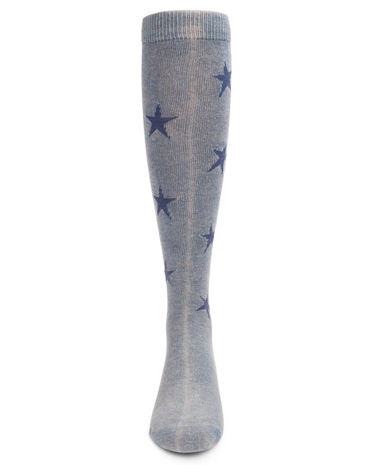 Girls' Acid Wash Denim Star Cotton Blend Knee High Socks : Color: Blue