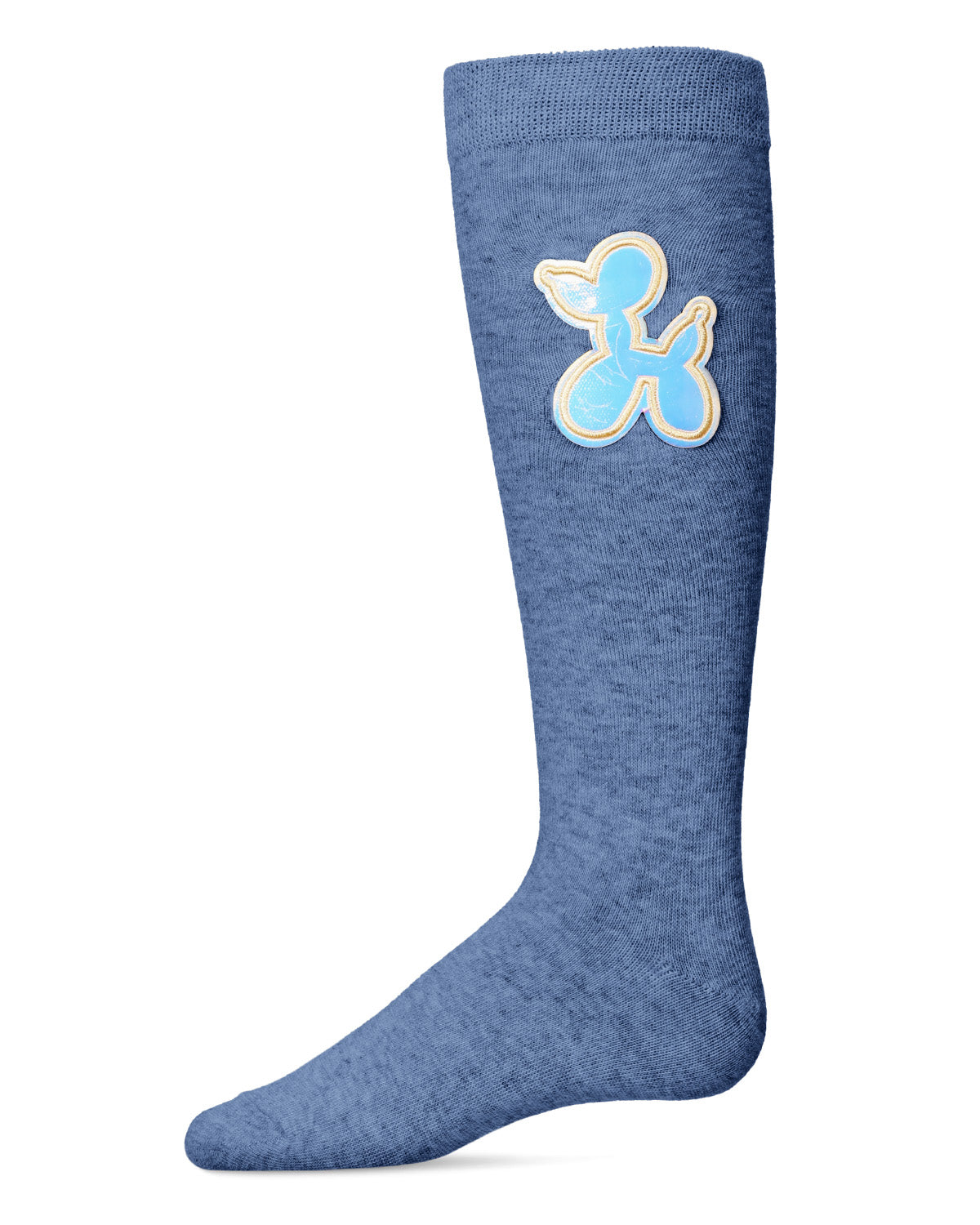 Girls Iridescent Balloon Dog Cotton Blend Knee High Sock : Color: Medium Denim