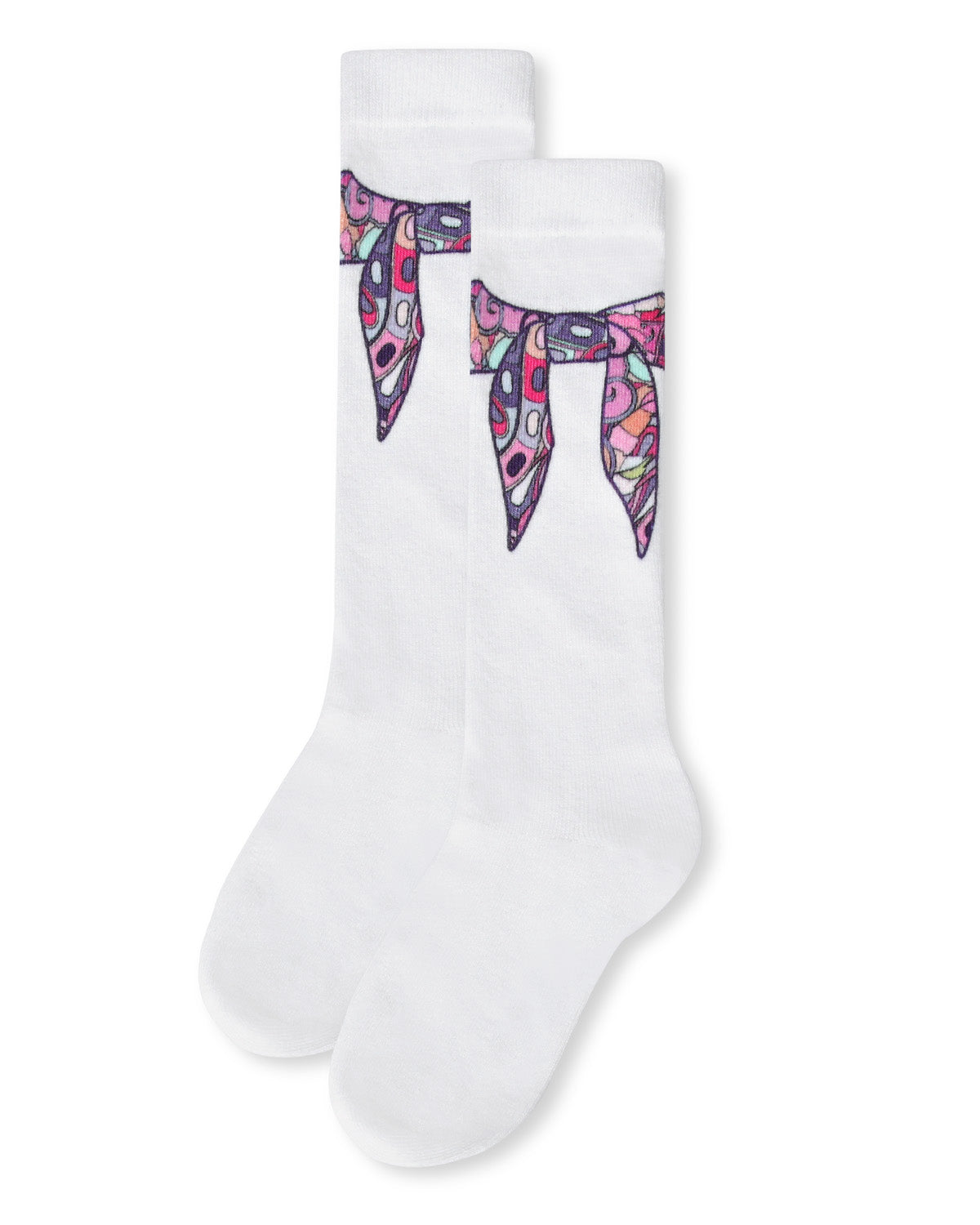 Girls' Silk Tie Knot Cotton Blend Knee High Sock : Color: White