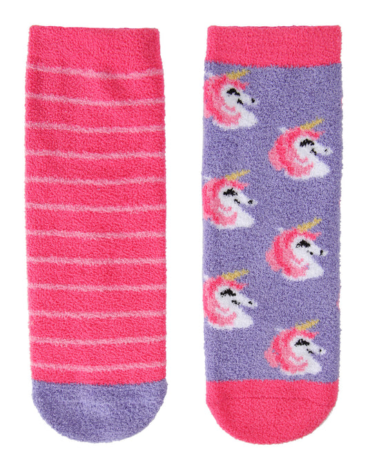 Unicorn Girls Fuzzy Non-Skid Socks 2-Pair : Color: Fuchsia