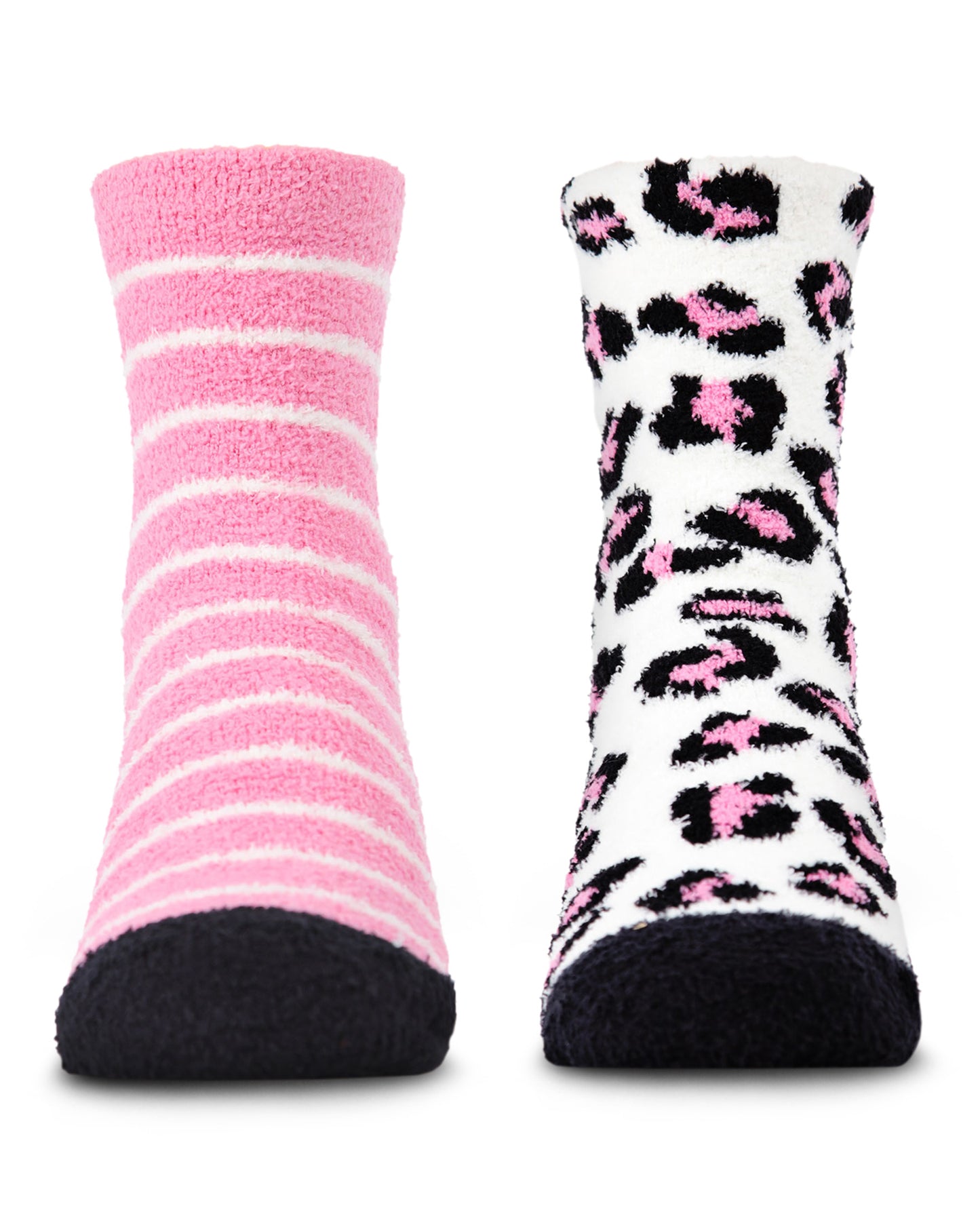 Leopard Girls Fuzzy Non-Skid Socks 2-Pair : Color: Black